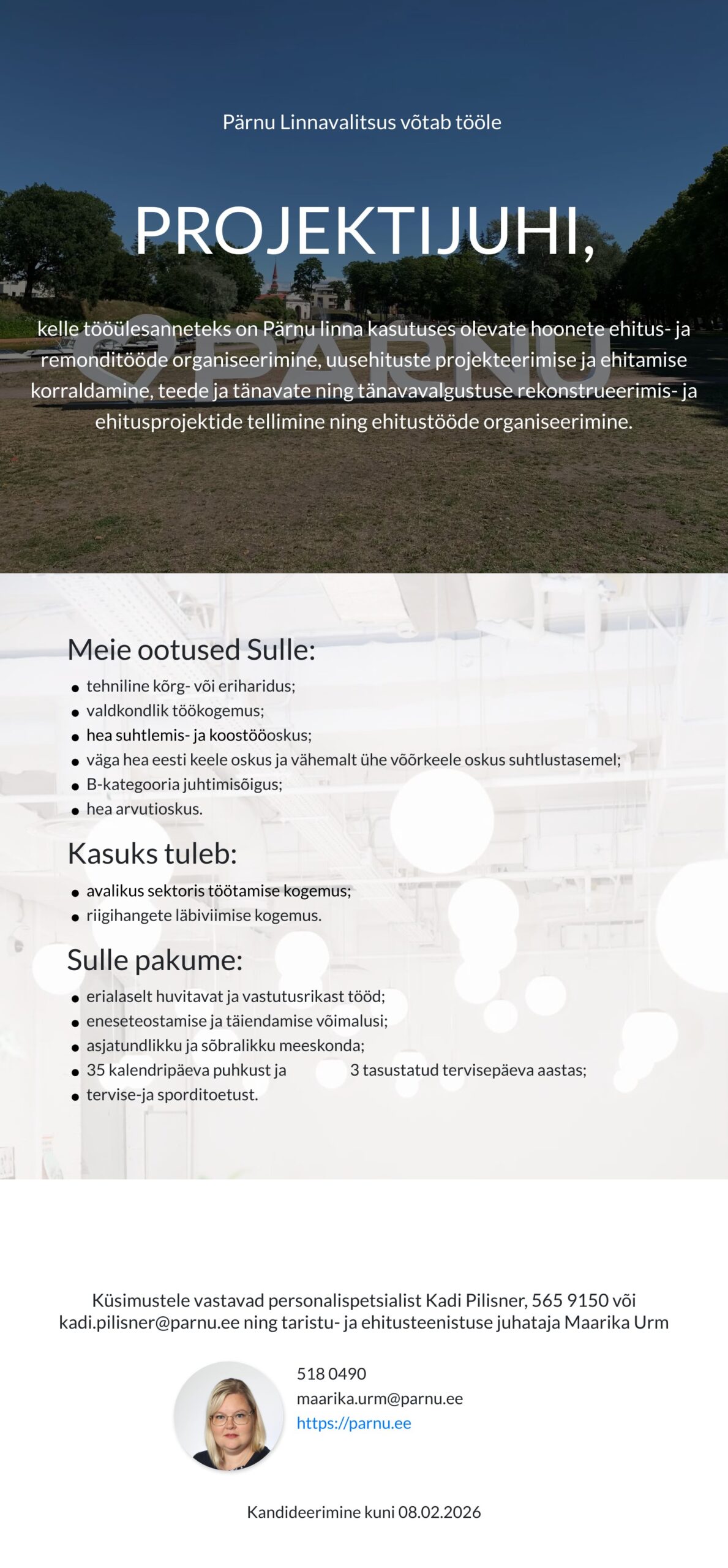 Tööpakkumine projektijuhile Pärnus