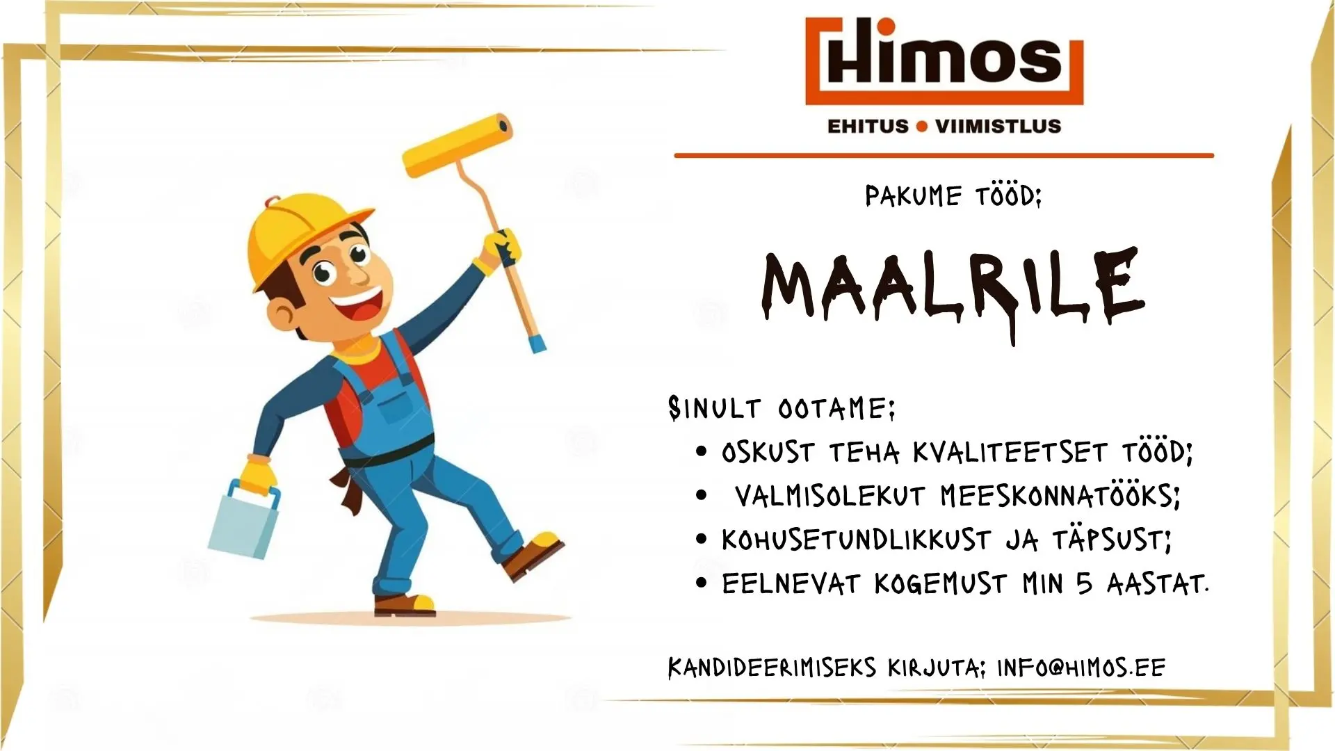 Tööpakkumine maaler-krohvijale Tartus