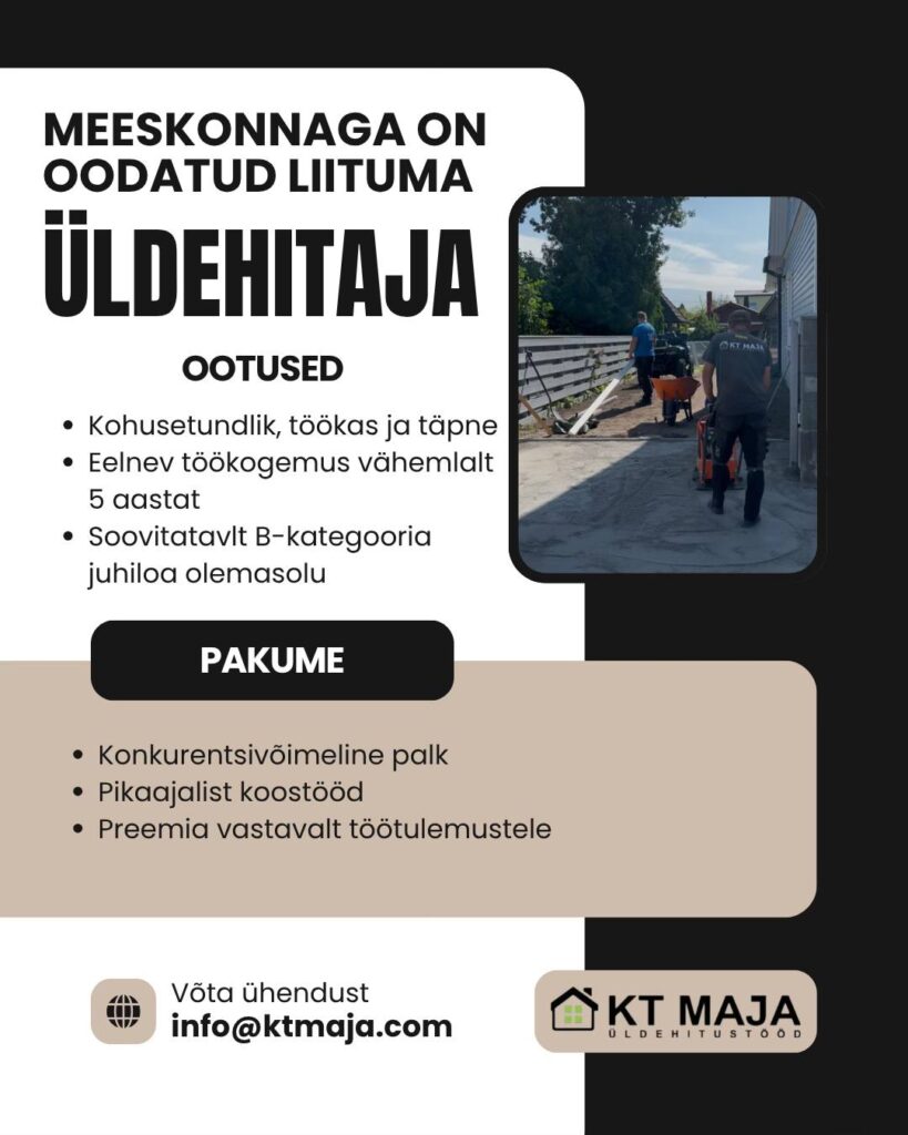 KT MAJA otsib kogenud üldehitajat