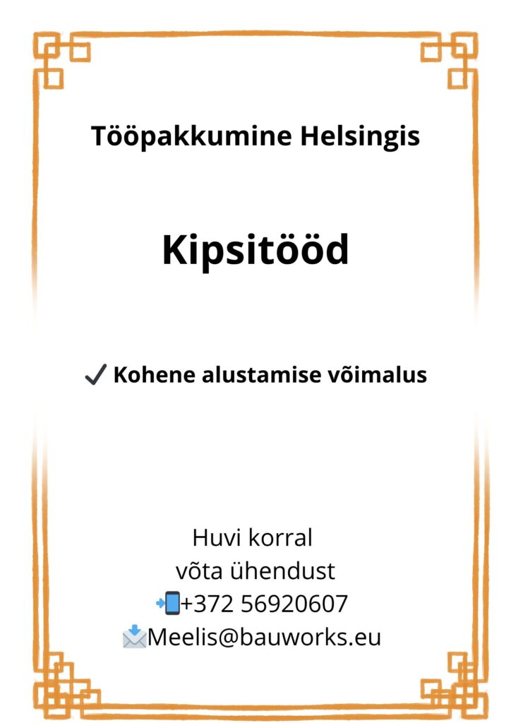 Tööpakkumine Helsingis kipsitööd