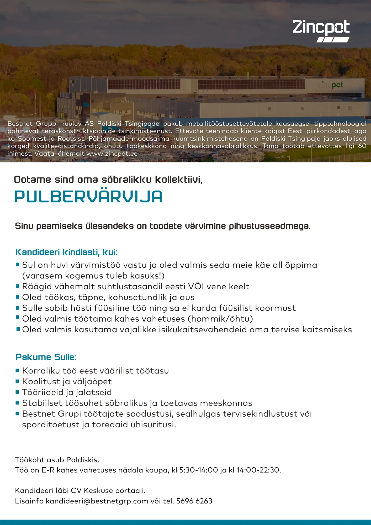Tööpakkumine pulbervärvijale Paldiskis