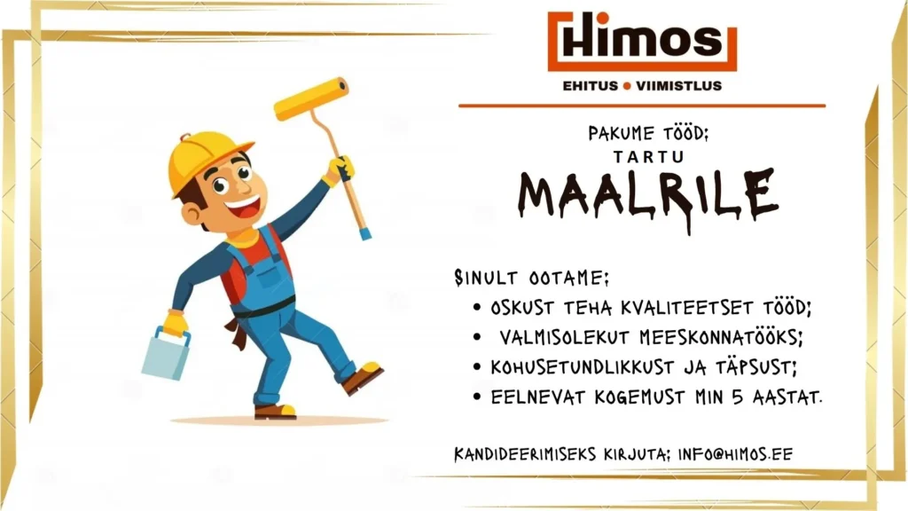 Tööpakkumine maaler tapeetija siseviimistlejale