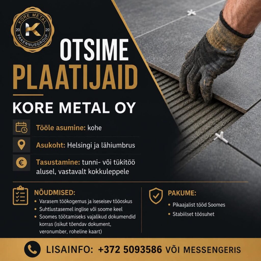 Tööpakkumine plaatijatele Soomes