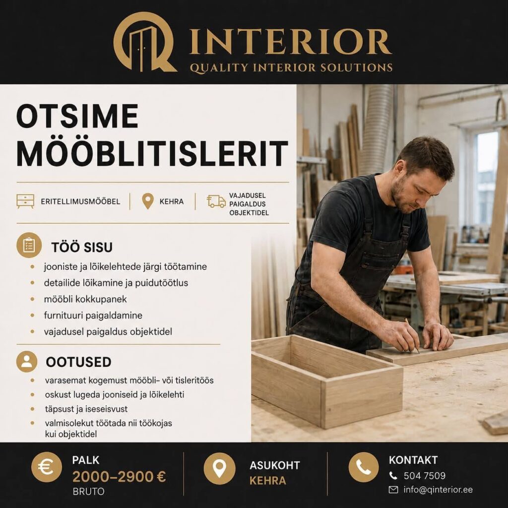Tööpakkumine mööblitislerile Kehras