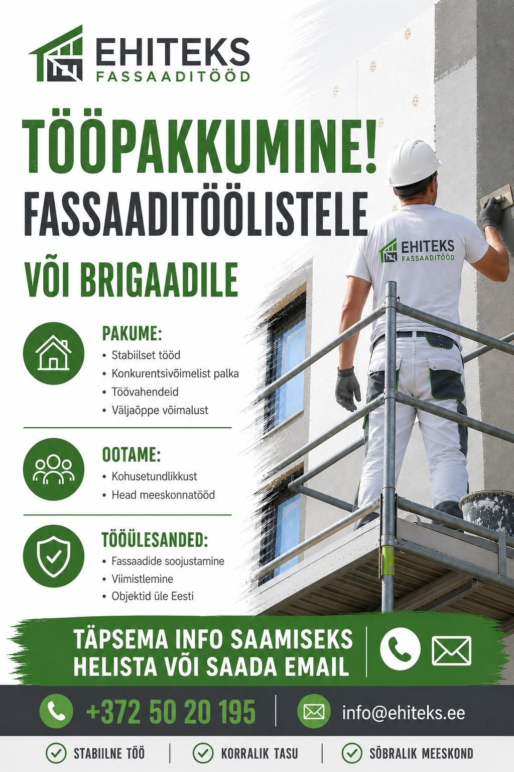 Tööpakkumine fassaaditöölisele või brigaadile